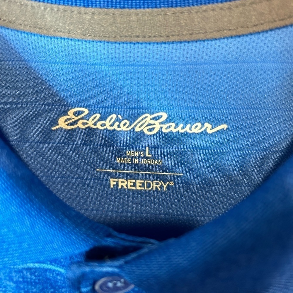 052. NWOT Eddie Bauer Freedry Men's HYOH Pro Polo Shirt - Stripe L - Picture 2 of 3